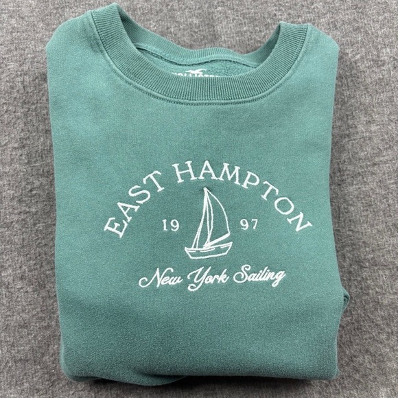 Hollister East Hampton New York Sailing Sweatshirt XXS Crewneck Green Nautical - Picture 1 of 11